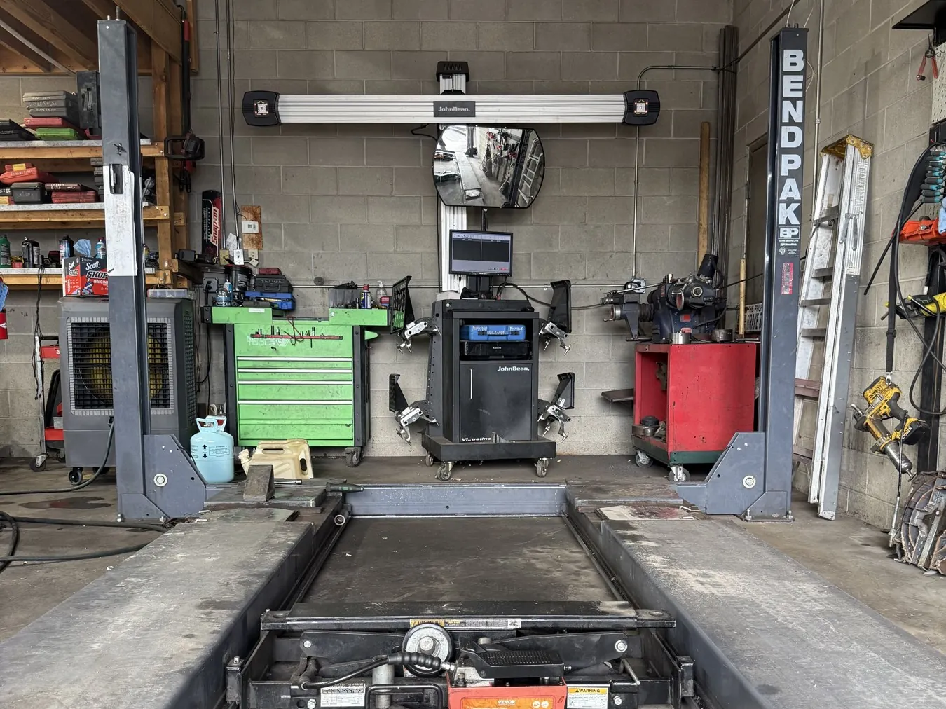 Alignment rack in the service bay at B3nji's Auto Repair